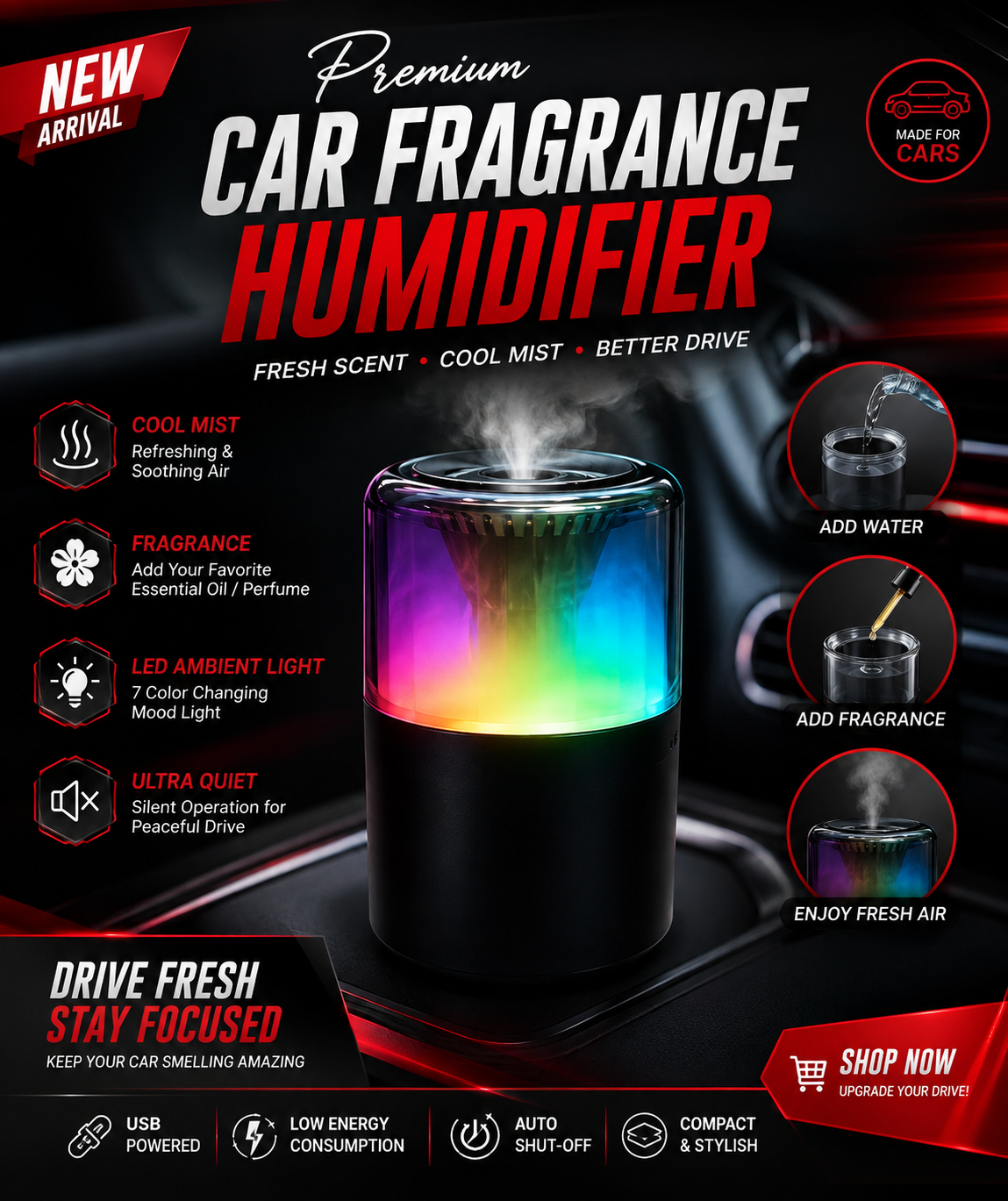 Premium Car Fragrance Humidifier & Air Freshener
