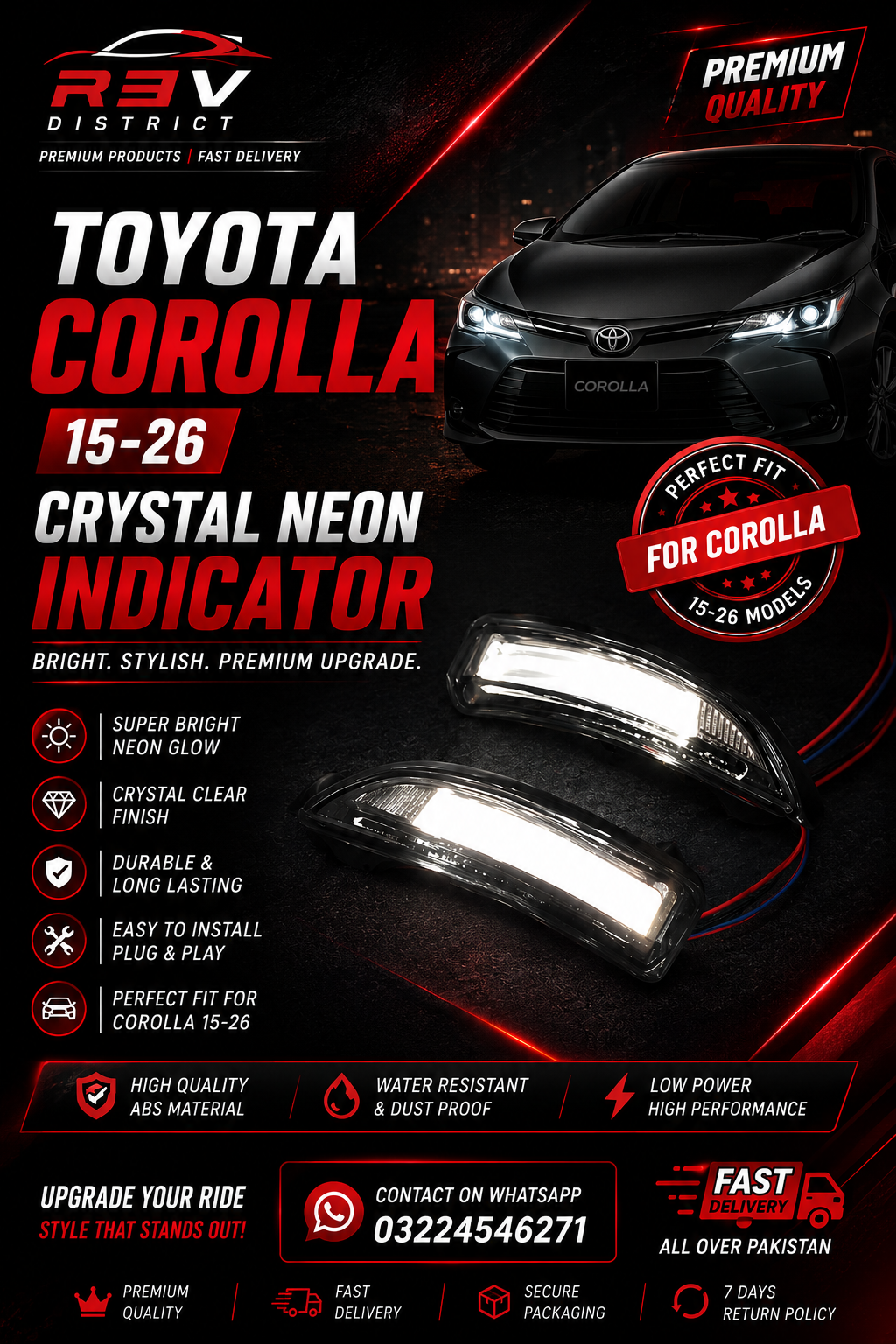 Toyota Corolla 2015-2026 Crystal Neon Indicator