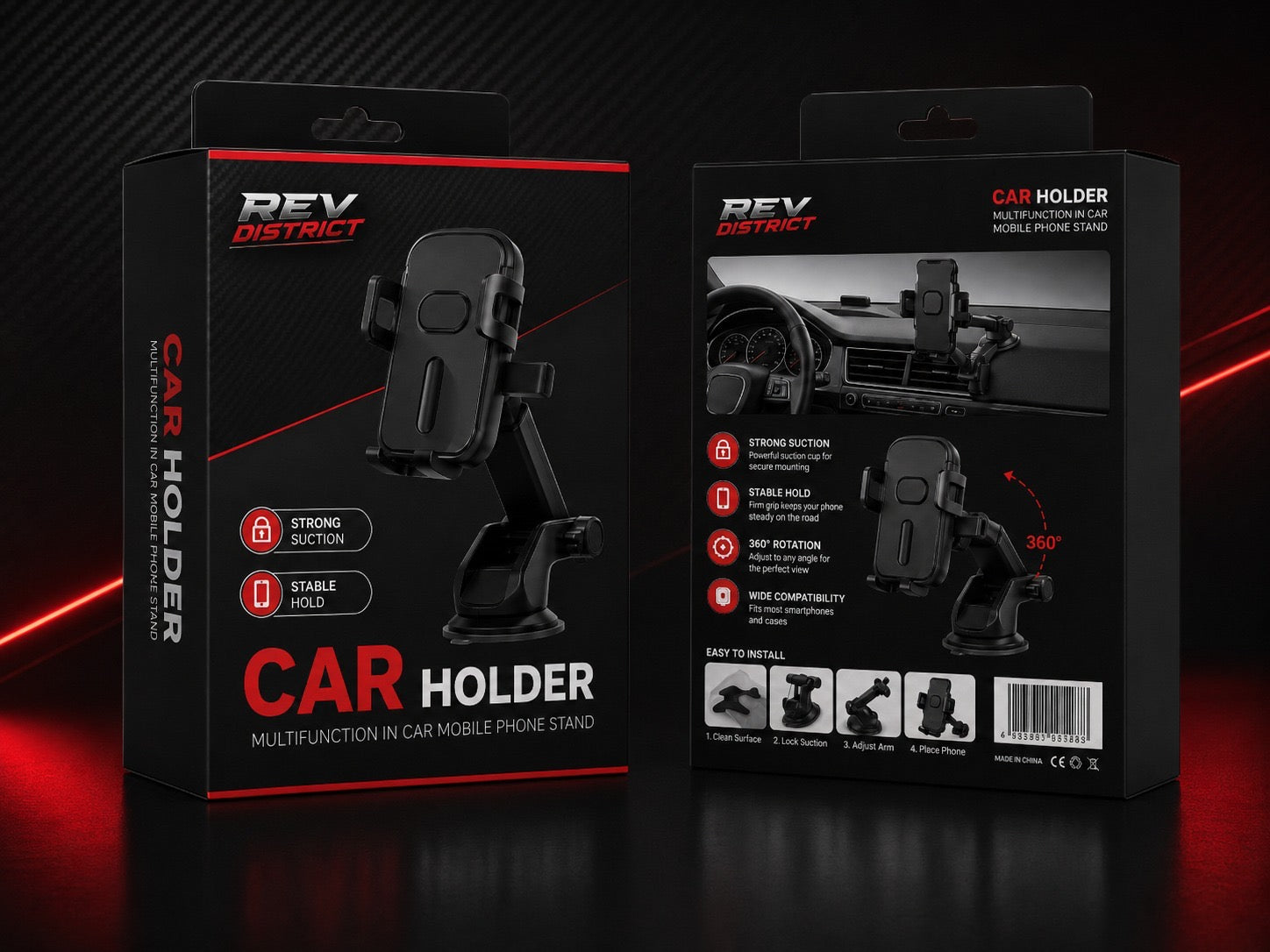 360° Adjustable Car Phone Holder with Strong Suction Mount