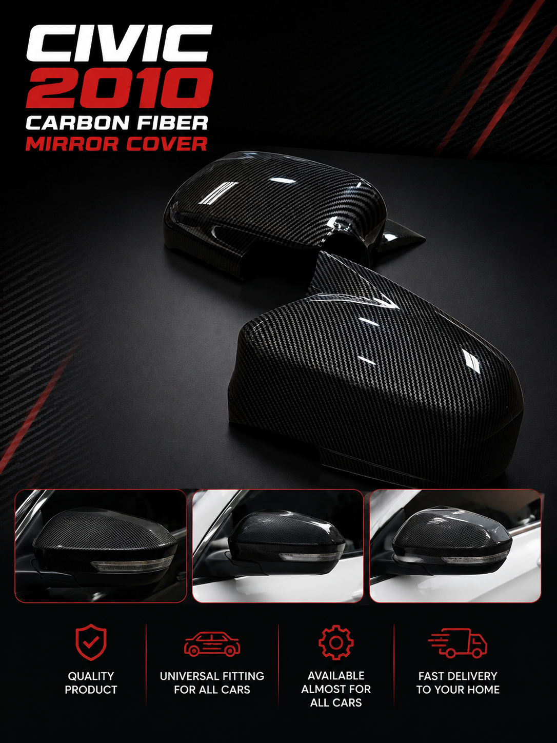 Carbon Fiber Style Side Mirror Covers – Pair
