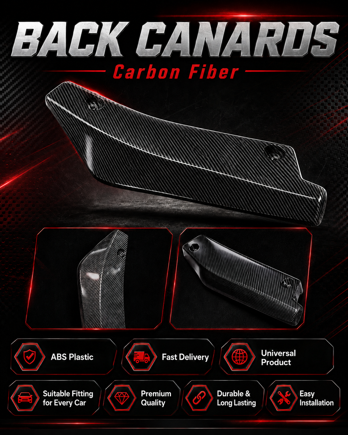 Universal Carbon Fiber Style Back Canards – Pack of 2
