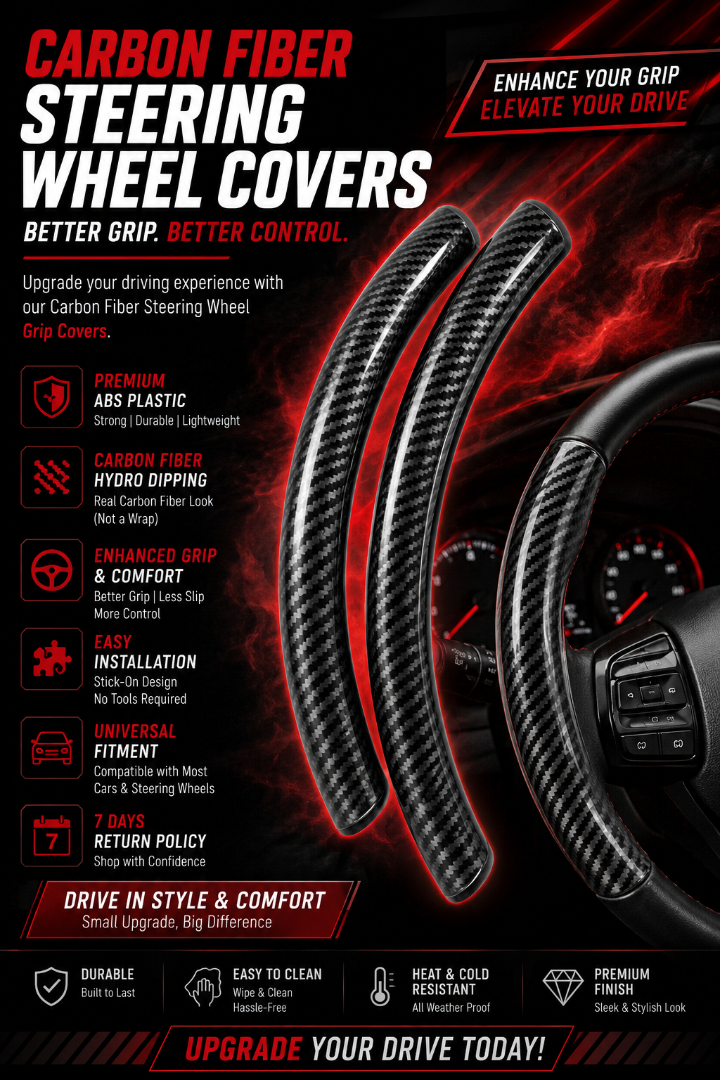 Carbon Fiber Steering Wheel Grip Covers